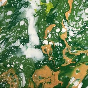 9x12 green, white, and gold pour paint